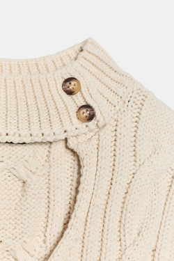 ZARA ТРИКОТАЖНЫЙ ТОП КОСЬЮ С ВЫРЕЗОМ, ЭКРЮ