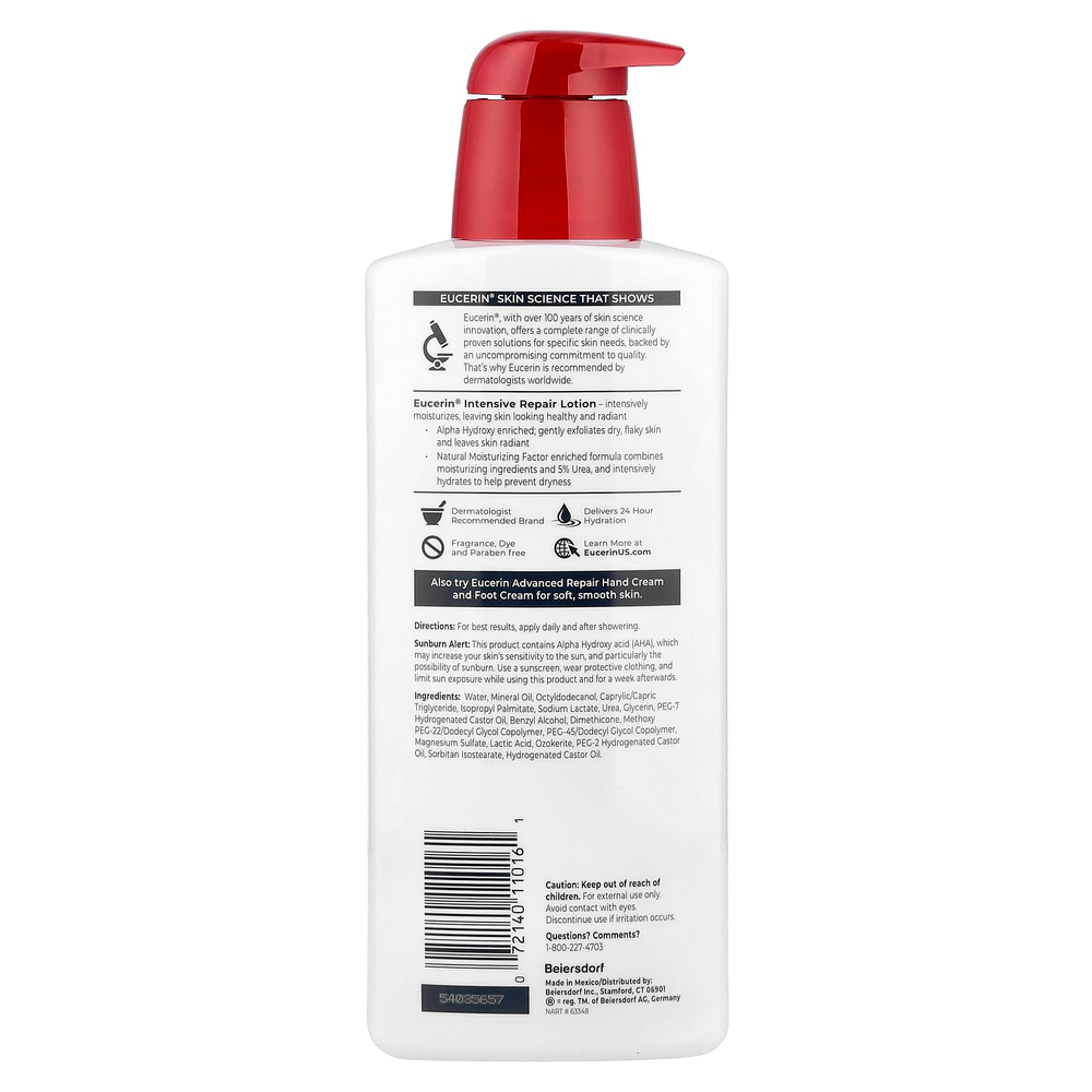 Eucerin, интенсивный восстанавливающий лосьон, без отдушки, 500 мл (16,9 жидк. унции)