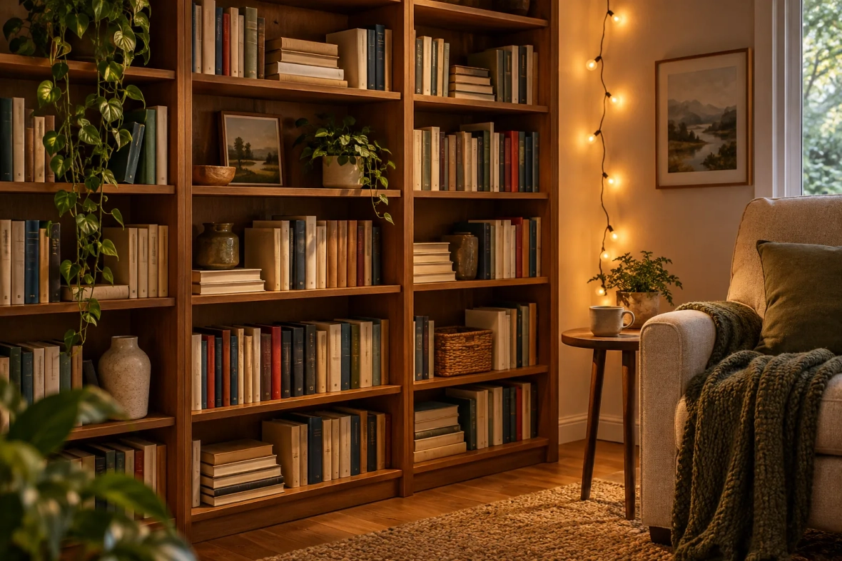 Подсветка книжных полок: идеи с мягким светом