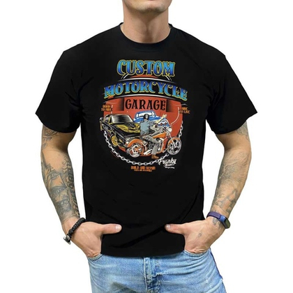 Футболка Franky Mouse Custom motorcycle Garage Build and repair (S / черный)