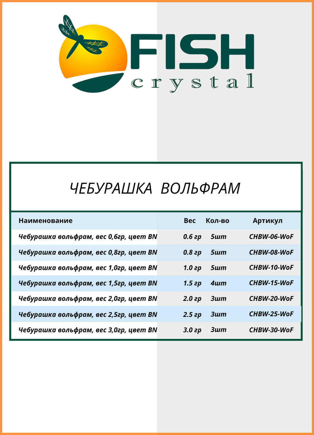 Грузило Fish Crystal Чебурашка вольфрамовая для рыбалки 0,6гр ( 5 упаковок )