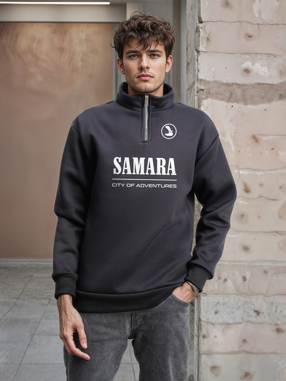Толстовка мужская с зип-воротником "Samara" серый