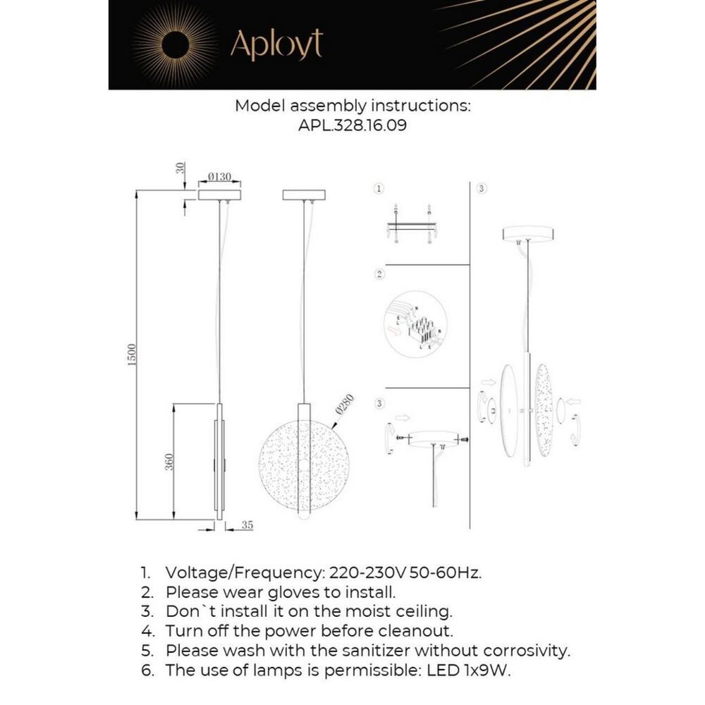 Подвесной светодиодный светильник Aployt Lorentayn APL.328.16.09