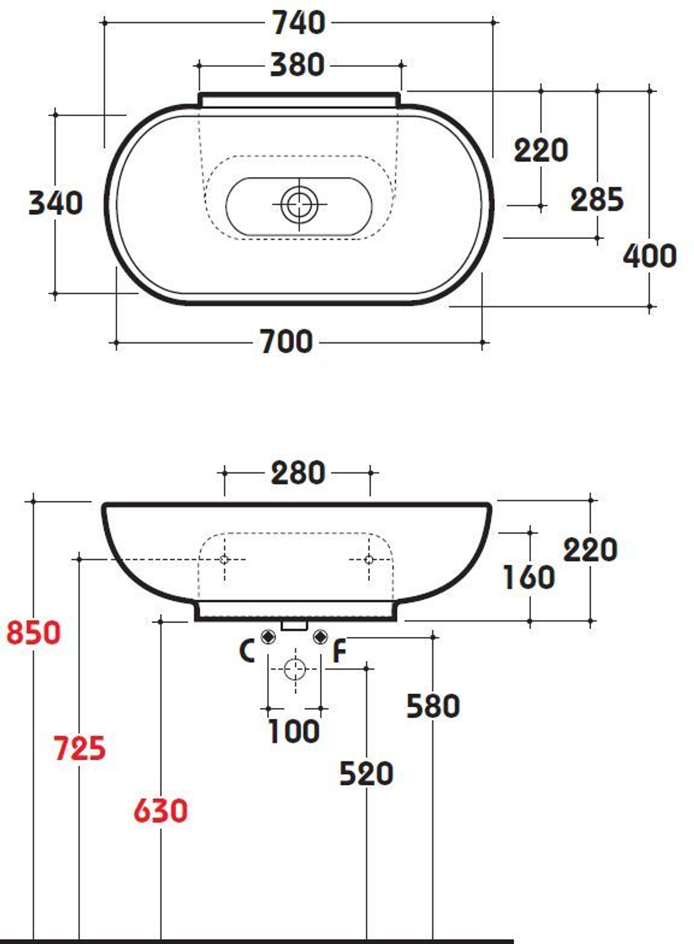 Раковина Globo Concept SA024.BI на 74 см