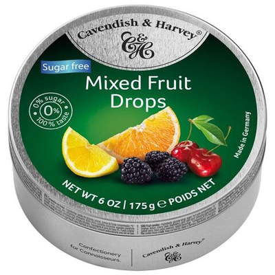 Леденцы Cavendish & Harvey Sugar Free Mixed Fruit Drops in Tin фруктово-ягодное ассорти без сахара 175 г (Германия)