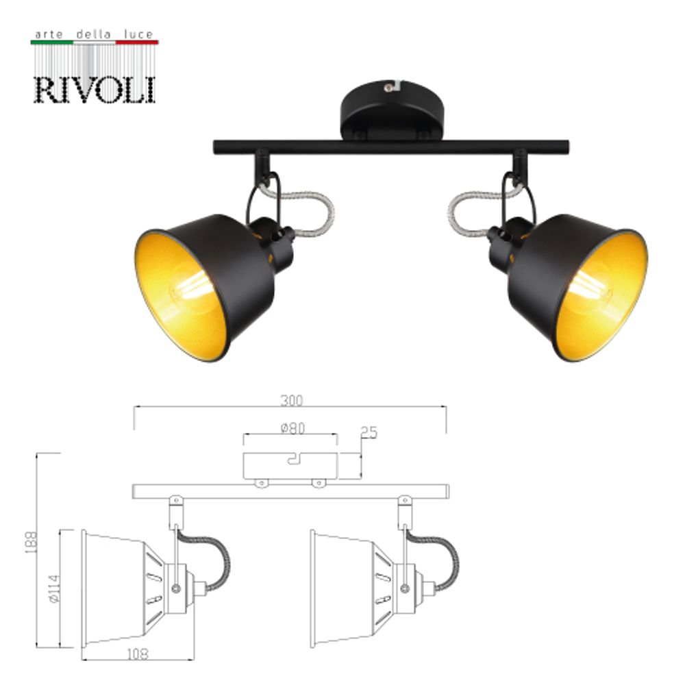 Светильник настенно-потолочный спот Rivoli Evelyn 7064-702 2 х Е14 40 Вт поворотный | Rivoli