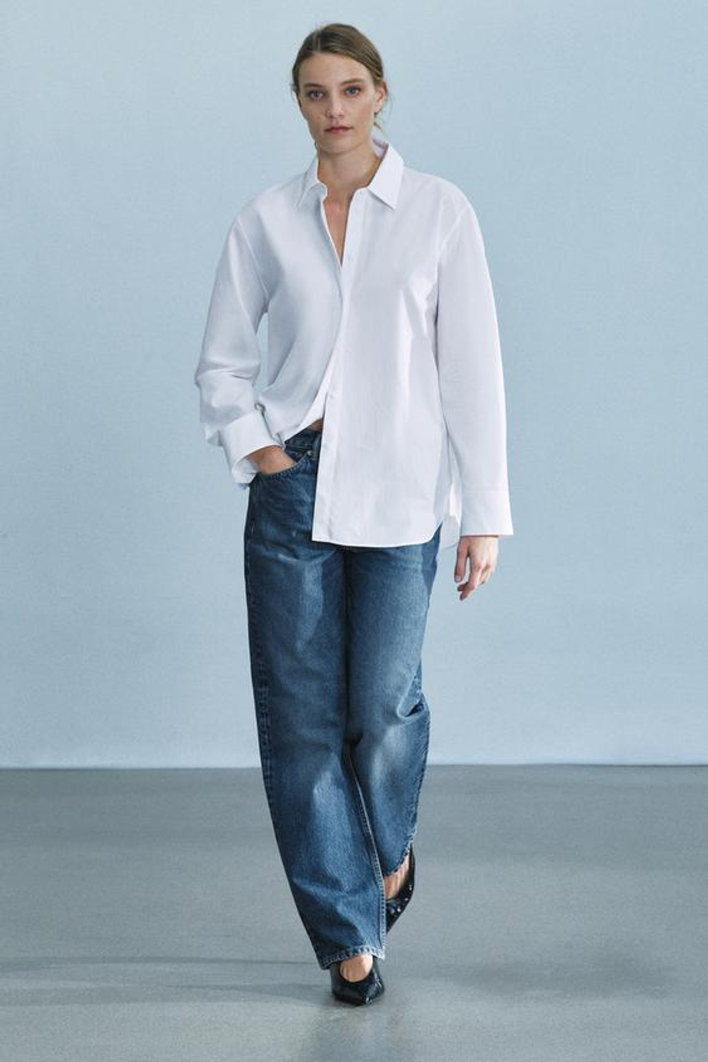 ZARA ДЖИНСЫ ZW COLLECTION ПРЯМОГО КРОЯ СО СРЕДНЕЙ ПОСАДКОЙ, СИНИЙ