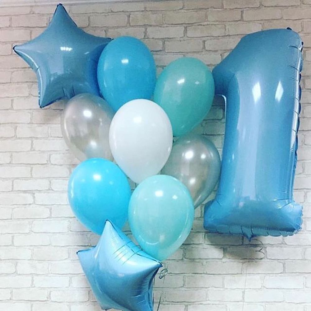 Шар (40''/102 см) Цифра, 1, Голубой, Макарунс, 1 шт. в уп.