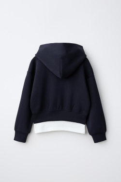 ZARA СПОРТИВНОЕ ХУДИ С КАПЮШОНОМ И ДВОЙНЫМ НИЗОМ, ГЛУБОКИЙ СИНИЙ