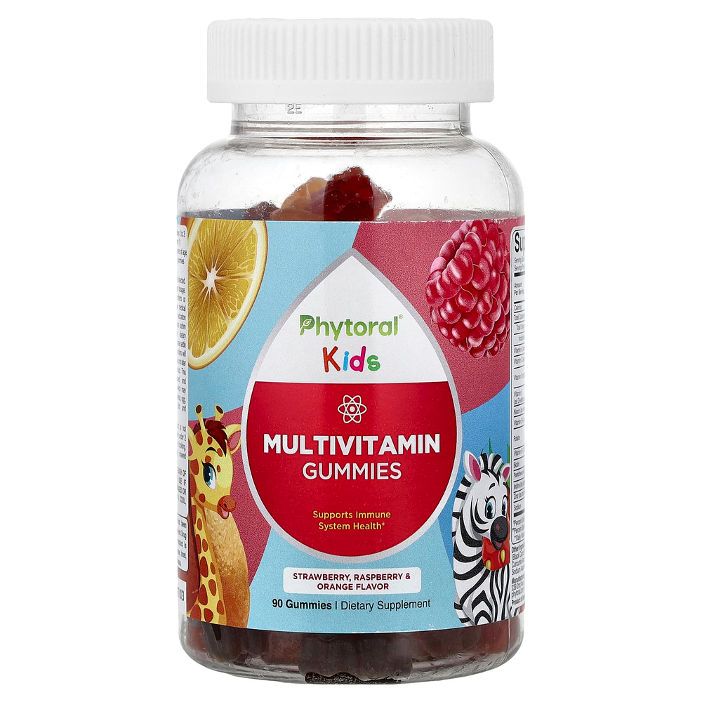 Phytoral, Kids, жевательные мультивитамины для детей, клубника, малина и апельсин, 90 жевательных таблеток