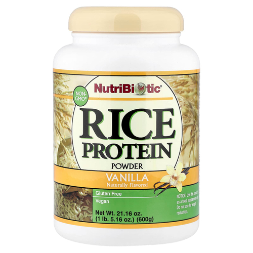 NutriBiotic, необработанный рисовый протеин, ваниль, 600 г (1 фунт 5,16 унции)