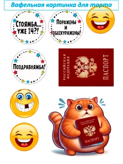 Формат А4 Вафельная картинка Паспорт котик