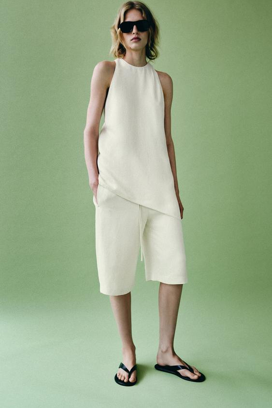 ZARA ШОРТЫ В ПИЖАМНОМ СТИЛЕ — ZW COLLECTION, ЭКРЮ