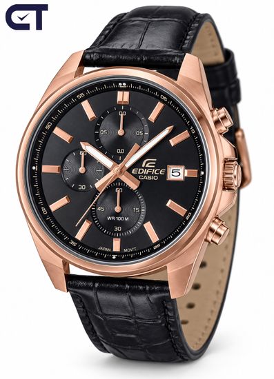 CASIO EFV-610ECL-1AUDF EDIFICE мужские наручные часы — хронограф на кожаном ремешке с черным циферблатом