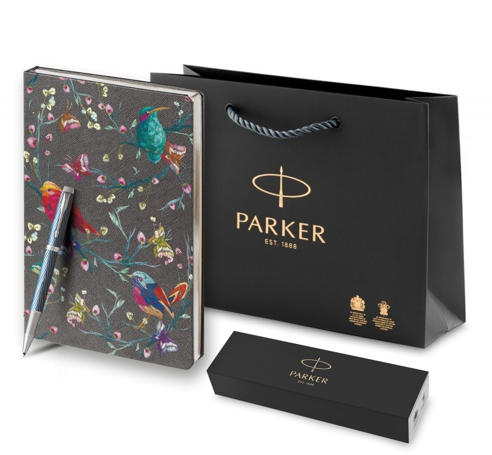 Подарочный набор: Ручка роллер Parker IM Premium T318 Blue Grey CT F черные чернила и Ежедневник недатированный, серый