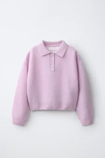 ZARA СВИТЕР ПОЛО ИЗ 100% КАШЕМИРА, РОЗОВЫЙ