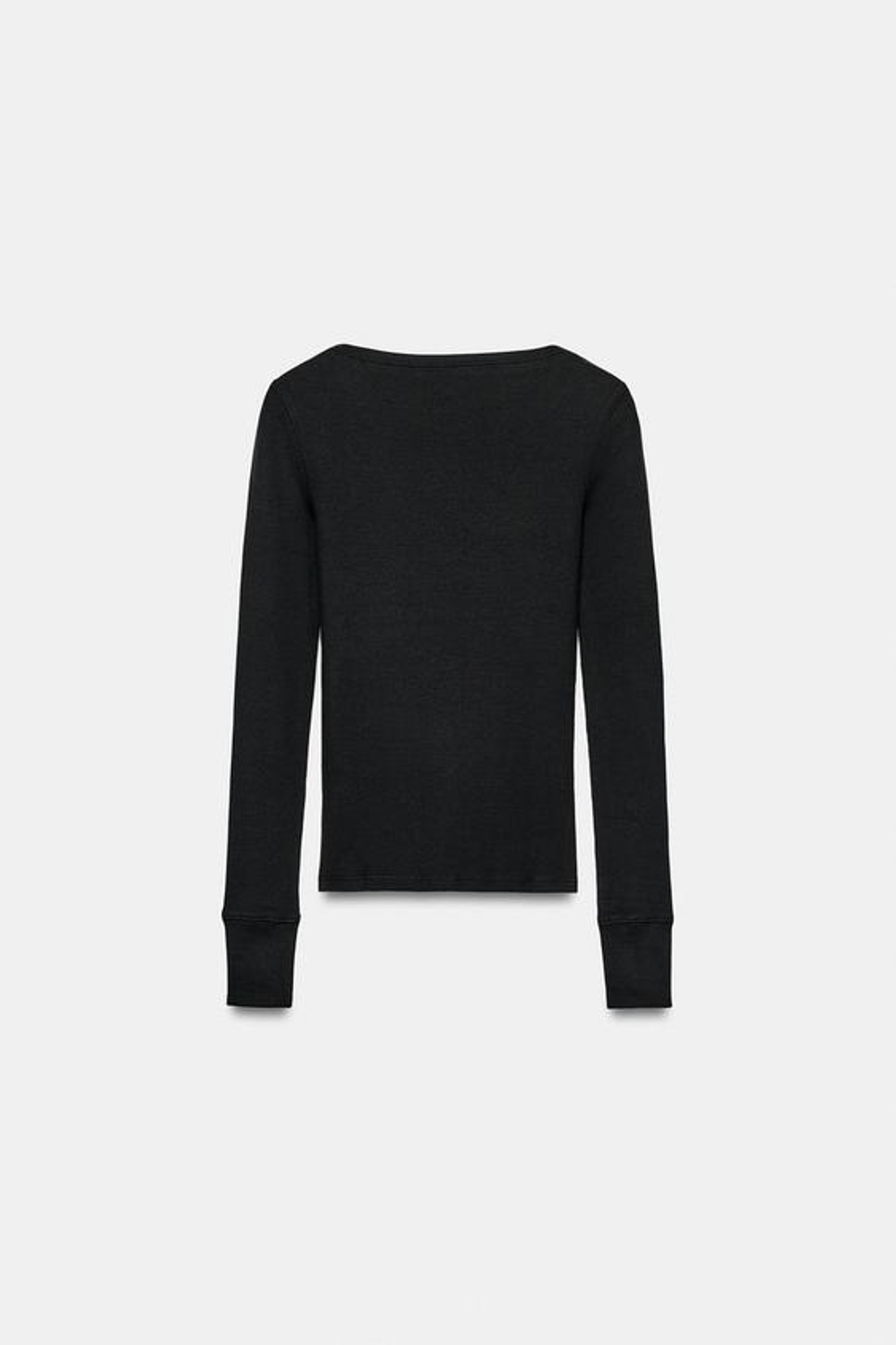 ZARA ФУТБОЛКА В РУБЧИК С ДЛИННЫМИ РУКАВАМИ, ЧЕРНЫЙ