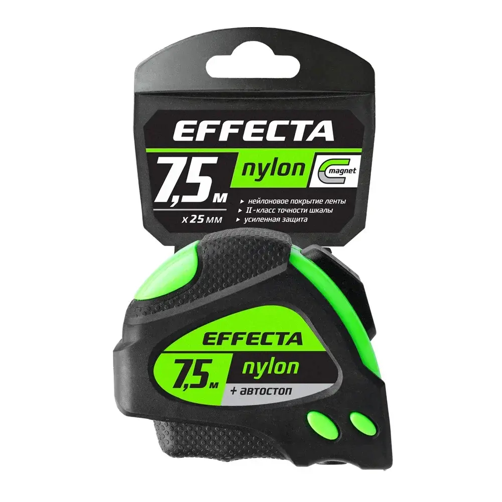 Рулетка автостоп с магнитом,лента нейлон  7,5мх25мм EFFECTA Nylon 587525