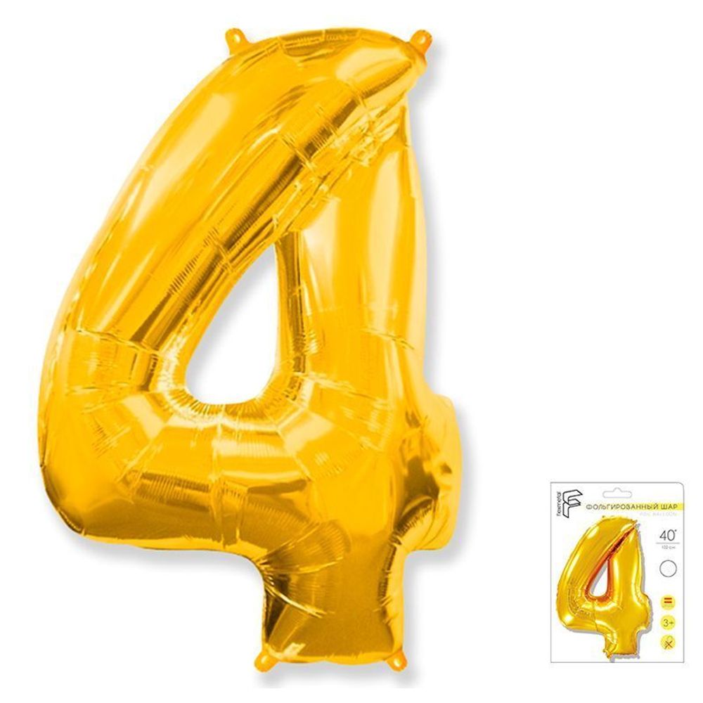 Шар (40"/102 см) Цифра "4" Золото в упаковке / Four
