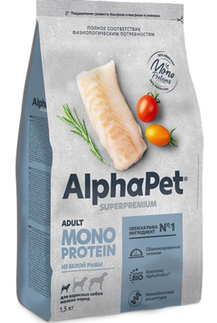 ALPHA PET MONOPROTEIN Сухой корм для собак мелких пород с белой рыбой 3 кг