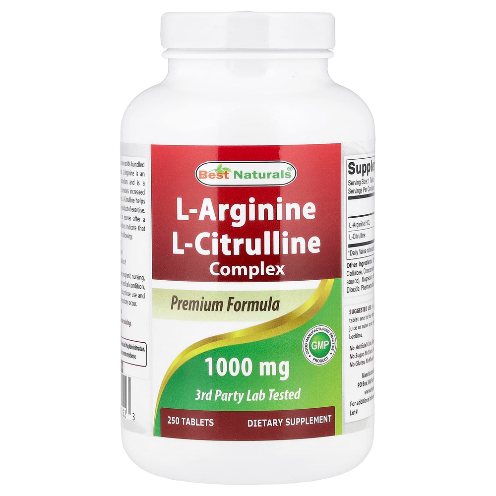 Best Naturals, L-аргинин, комплекс L-цитруллина, 1000 мг, 250 таблеток