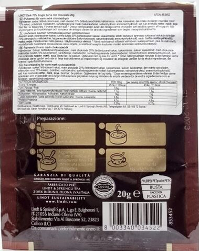 Горячий шоколад LINDT Dark 70% Горячий шоколад на одну порцию 20 г (Из Финляндии)