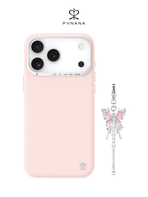 Чехол PYNANA для iPhone 18 Pro Max кожа, Swarovski, розовый