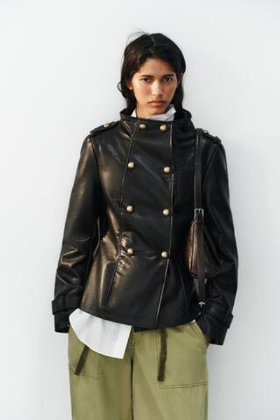 КУРТКА ИЗ ИСКУССТВЕННОЙ КОЖИ С ПУГОВИЦАМИ — ZARA
