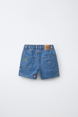 ZARA ДЖИНСОВЫЕ БЕРМУДЫ MICKEY MOUSE © DISNEY, ВЫЦВЕТШИЙ СИНИЙ