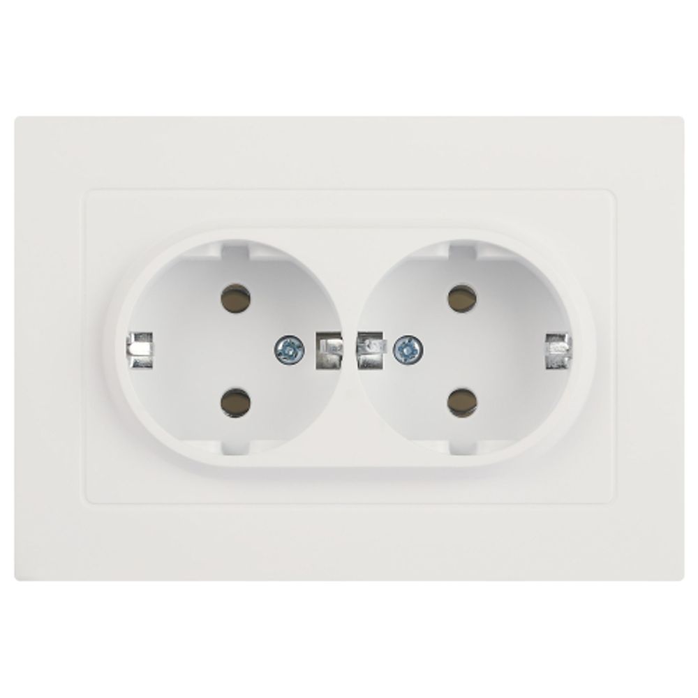 Розетка Intro Accent 6-205-01М двойная с заземлением 2X2P+E Schuko 16А-250В IP20 СУ AL/CU белый матовый | Intro