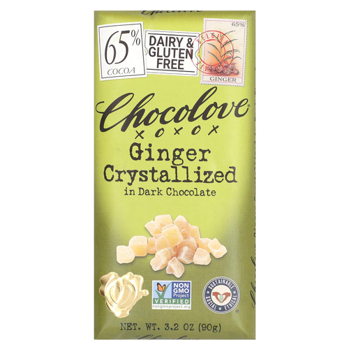 Chocolove, Кристаллизованный имбирь в темном шоколаде, 65% какао, 90 г (3,2 унции)