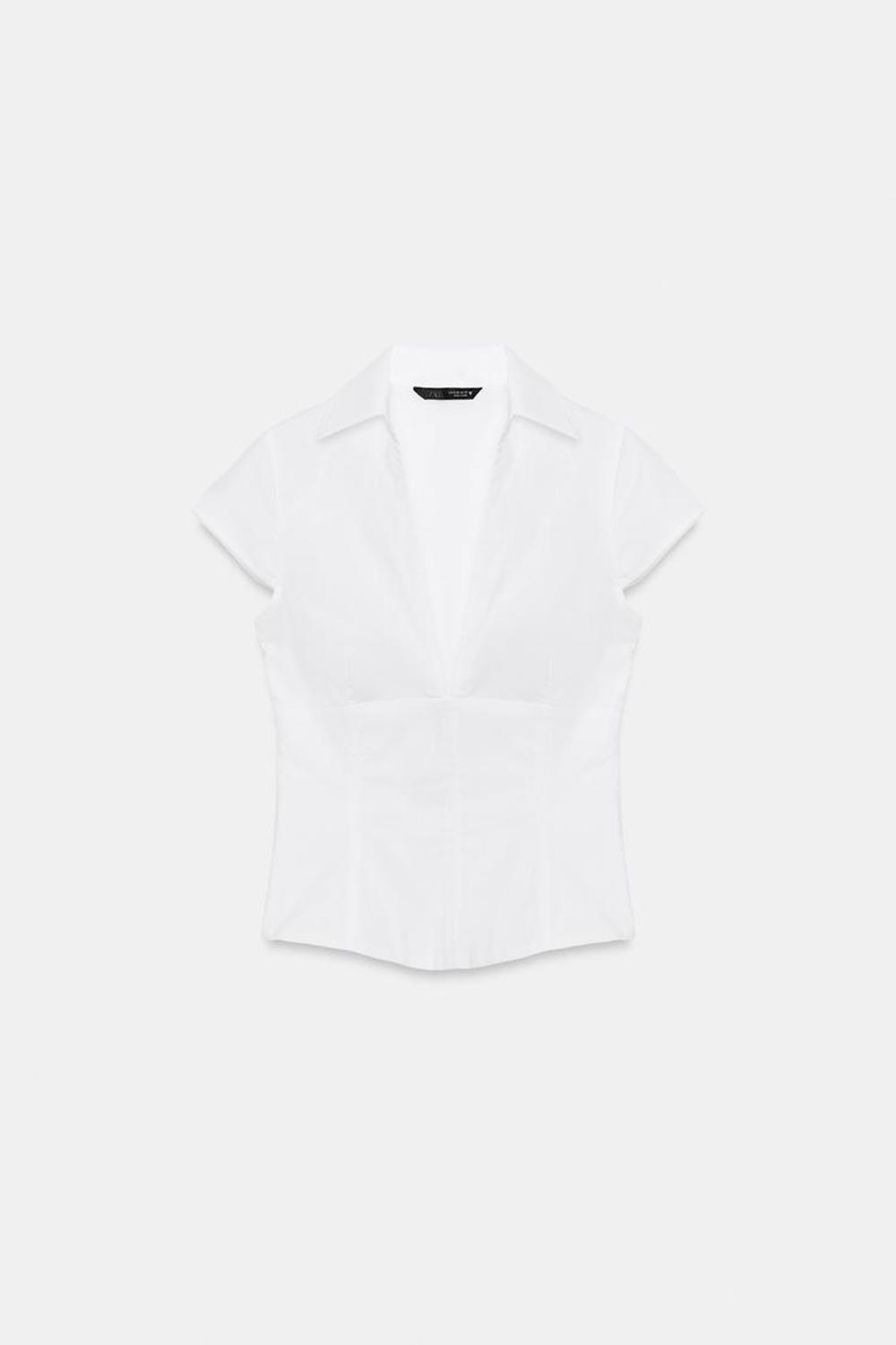 ZARA ТОП ИЗ ПОПЛИНА В ГОРОШЕК В КОРСЕТНОМ СТИЛЕ, БЕЛЫЙ