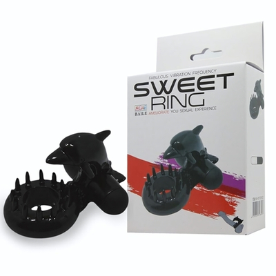 Чёрное эрекционное виброкольцо Sweet Ring с дельфинчиком (Цвет: черный)