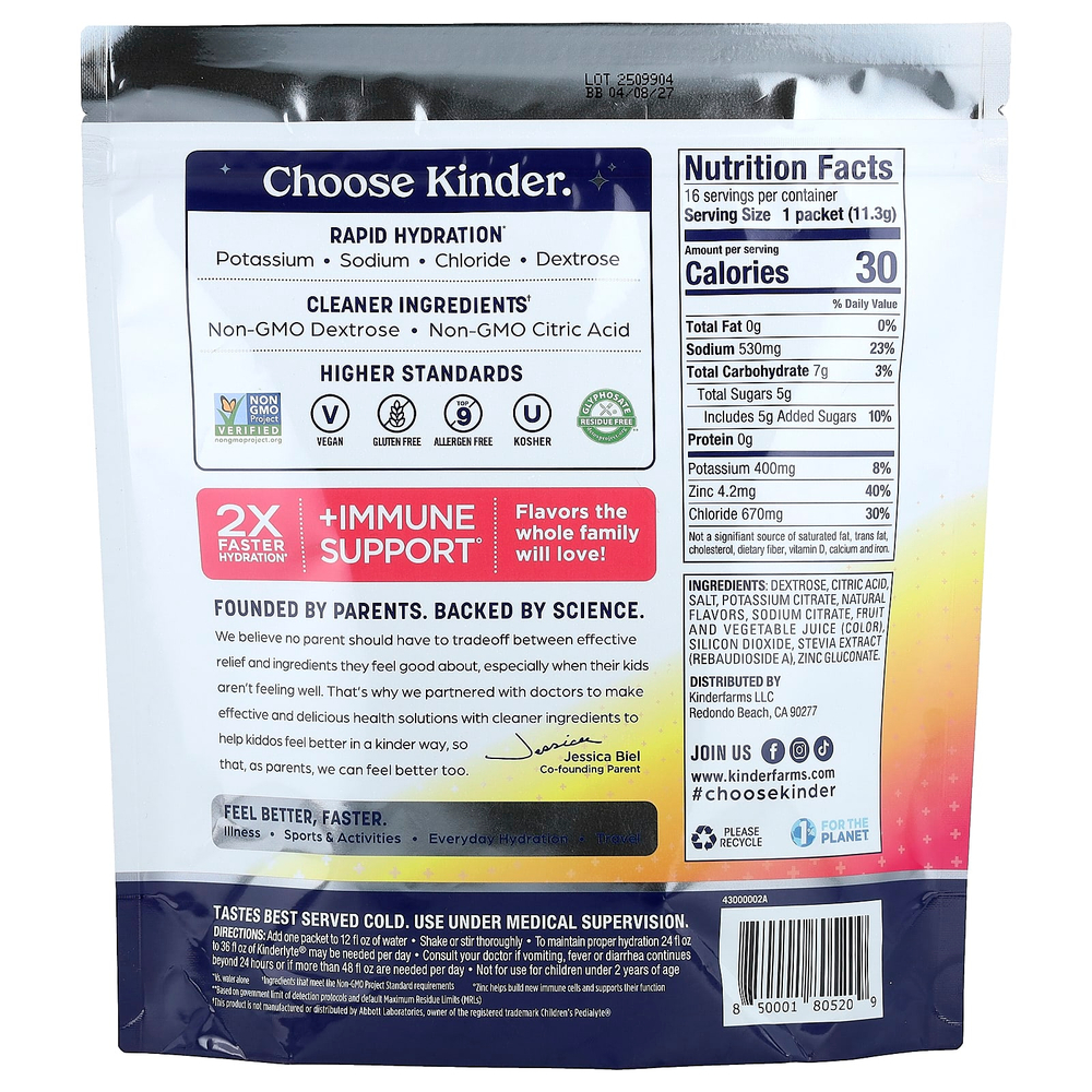 KinderFarms, KinderLyte®, смесь для приготовления электролитического напитка, для детей и взрослых, со вкусом фруктового пунша, 16 пакетиков по 11,3 г (0,4 унции)