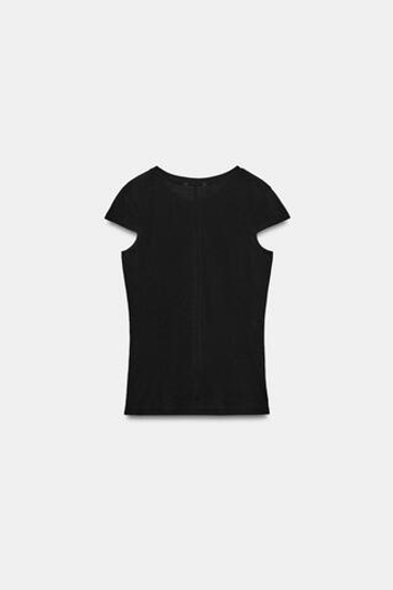 ZARA МИНИМАЛИСТИЧНАЯ ФУТБОЛКА С КОРОТКИМИ РУКАВАМИ, ЧЕРНЫЙ