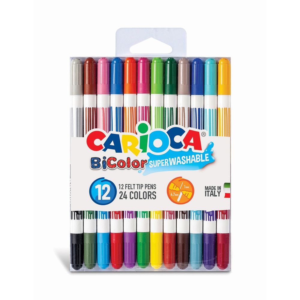 Фломастеры двусторонние BiColor 24 цв 12 шт, ассорти 42265, Carioca Фломастеры двусторонние BiColor 24 цв 12 шт, ассорти 42265, Carioca