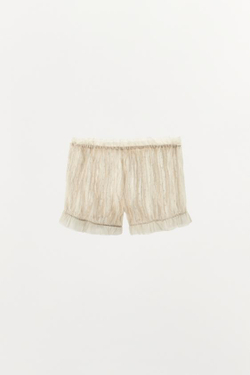 ZARA КОМБИНИРОВАННЫЕ ШОРТЫ ИЗ ТКАНИ ПЛЮМЕТИ, ЭКРЮ