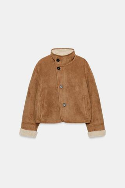 ZARA ДВУСТОРОНЯЯ КУРТКА-ДУБЛЕНКА, ЭКРЮ