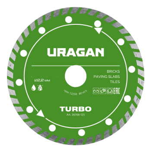 Диск алмазный отрезной сегментированный URAGAN TURBO 180 мм, 36706-180