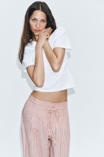 БРЮКИ В ПОЛОСКУ ИЗ СМЕСОВОГО ЛЬНА СО ШНУРКОМ — ZARA