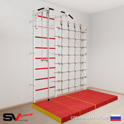 Шведская стенка Sv Sport усиленная 61540 (Турник стандарт/Канат/Трапеция/Мат 2м/Канатный лаз)