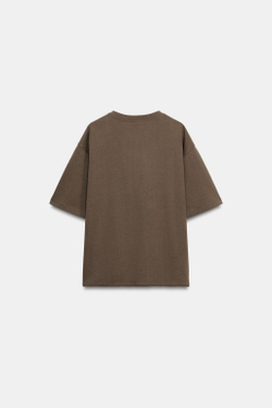ZARA ФУТБОЛКА С КРУГЛЫМ ВЫРЕЗОМ, СЕРО-КОРИЧНЕВЫЙ