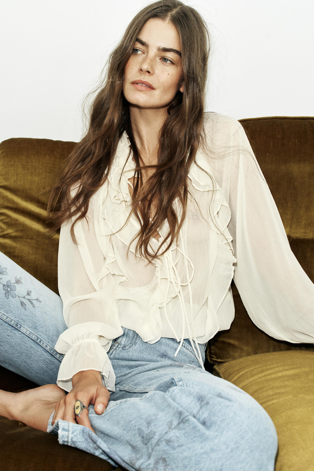 ZARA ОБЪЕМНЫЙ ТОП В РОМАНТИЧЕСКОМ СТИЛЕ, ЭКРЮ
