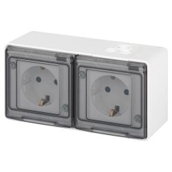 Розетка ЭРА Эксперт 11-2503-01 двойная с заземлением с крышкой 2х2P+E горизонт IP55 16A-250В ОУ белый | Эра Эксперт
