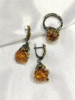 Серьги серебро 925 янтарь