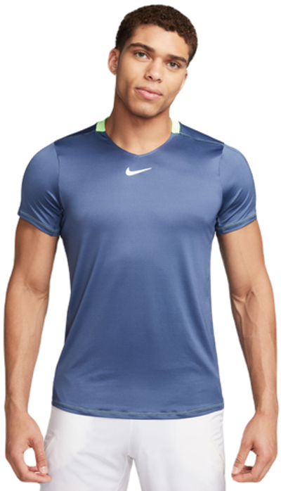 Мужская теннисная футболка Nike Court Dri-Fit Advantage Crew Top - diffused blue/lime blast/white