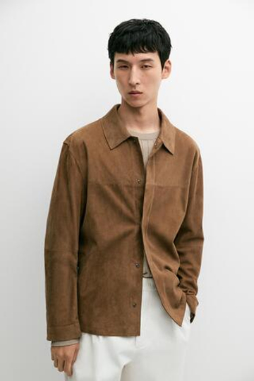 Massimo Dutti Легкая замшевая куртка-рубашка, коричневый