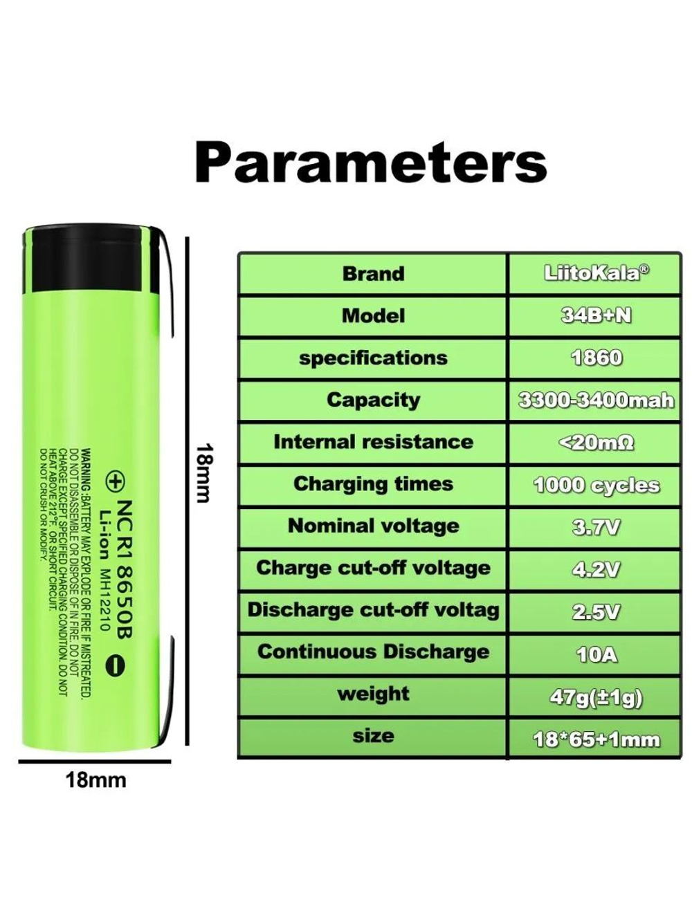 Аккумулятор Liitokala LII-34B-N 18650 3400mah Li-ion
