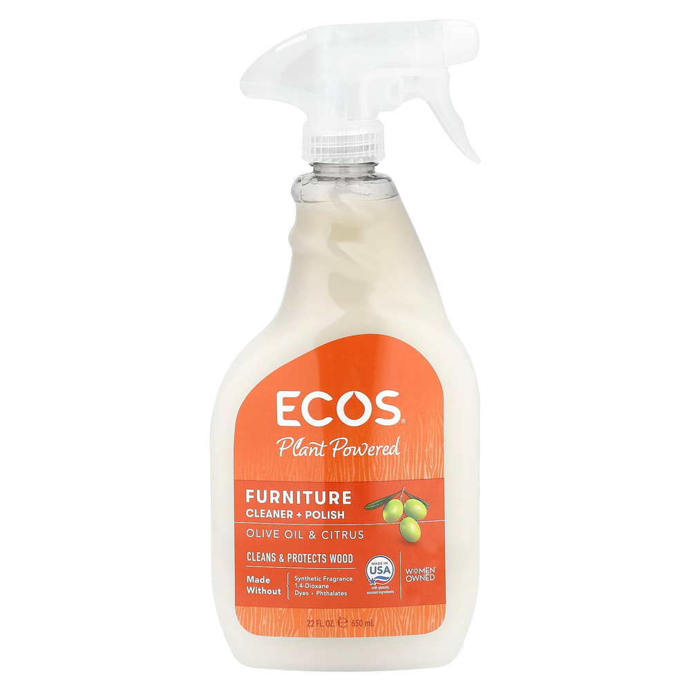 Earth Friendly Products, Ecos®, растительное очиститель и полироль для мебели, оливковое масло и цитрус, 650 мл (22 жидк. унции)
