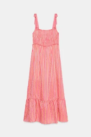 ZARA ПЛАТЬЕ МИДИ В ПОЛОСКУ, РОЗОВЫЙ/БЕЛЫЙ